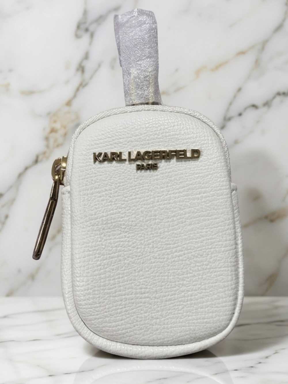 Karl Lagerfeld Paris White Leather Coin Purse Pouch Mini Bag NWOT